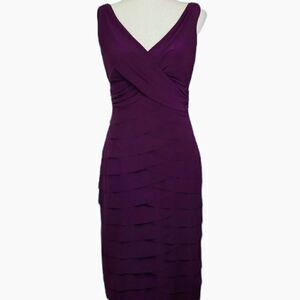 American Living Eggplant Ruched Surplice Neckline Tiered Sleeveless Dress Size 6